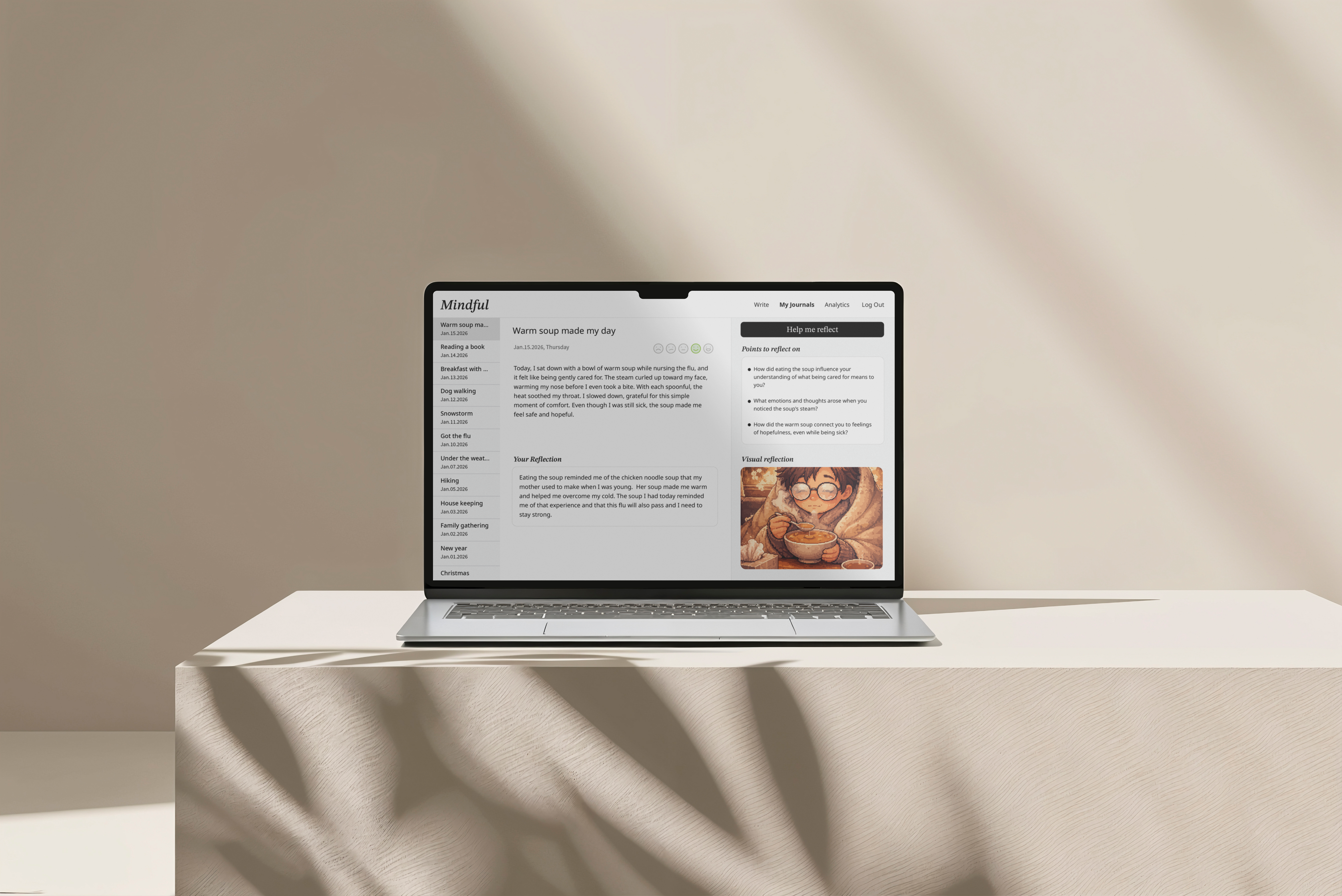 Mindful AI-assisted journaling and reflection workflow