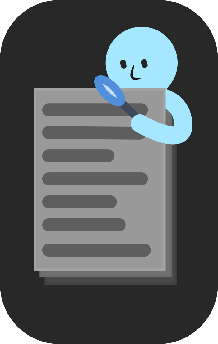 Illustration of a researcher reading transcripts