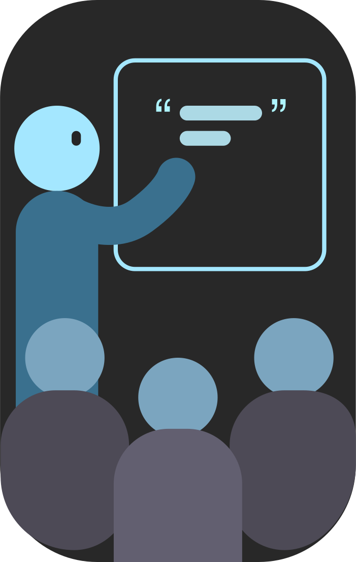 Illustration of a researcher reporting thematic analysis findings